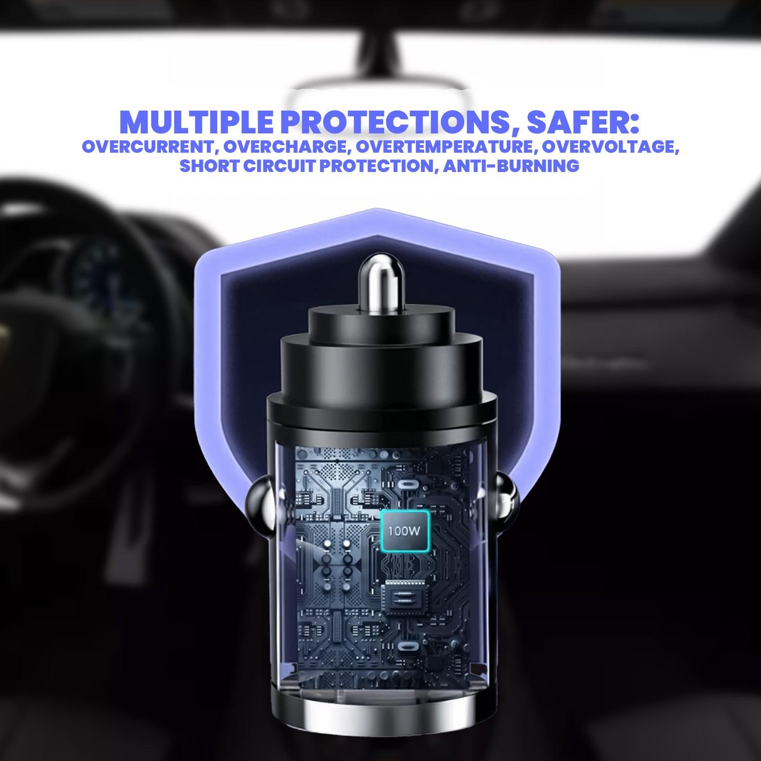 Car Phone Charger Adaptor - 100W USB Car Phone Charger Type C QC3.0 Car Interior Fast Charging Accessories Car Accessories - Tophatter Daily Deals