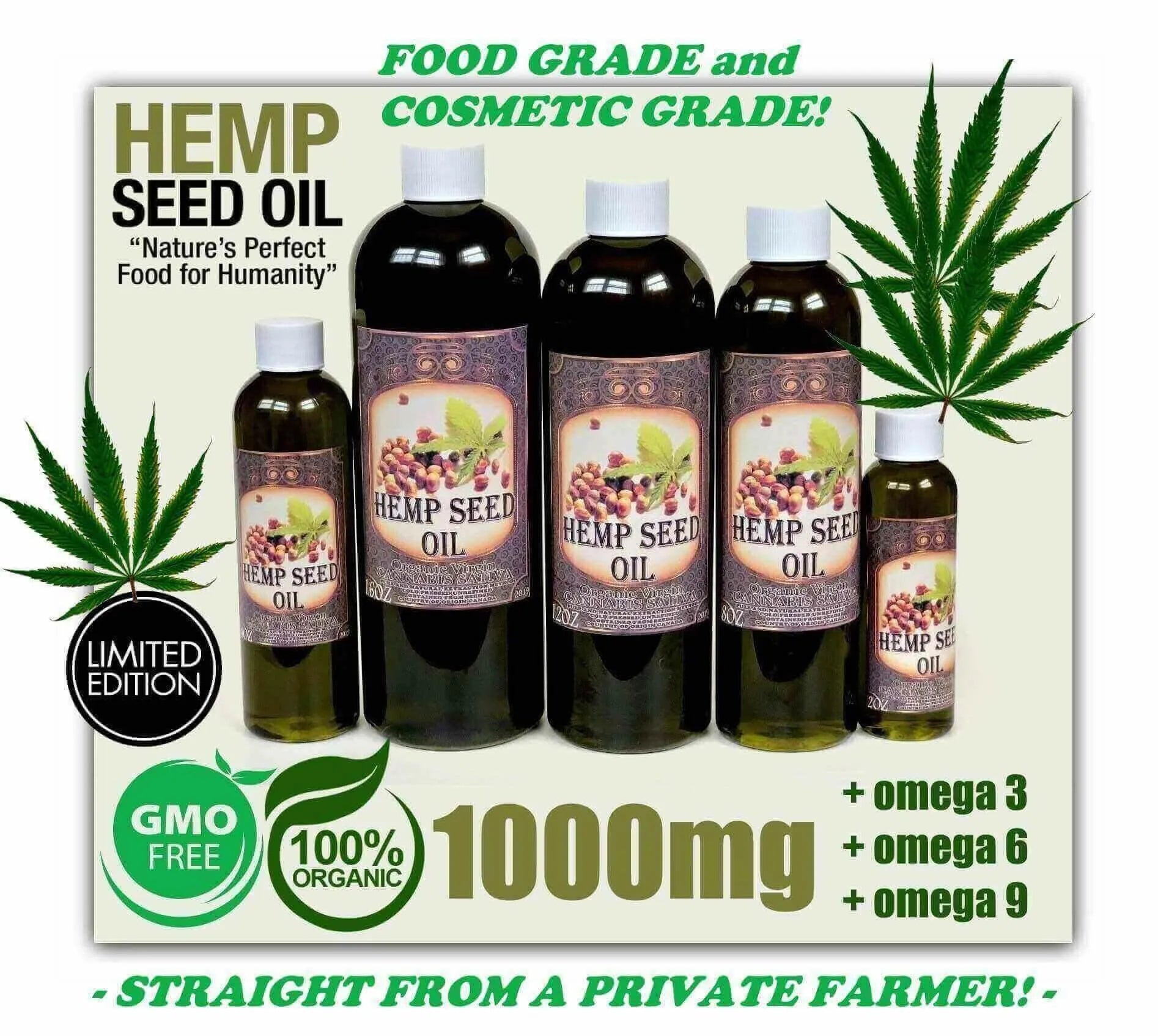 100% ORGANIC UNREFINED HEMP SEED OIL (PURE COLD PRESSED) Massage Oil - Tophatter Daily Deals