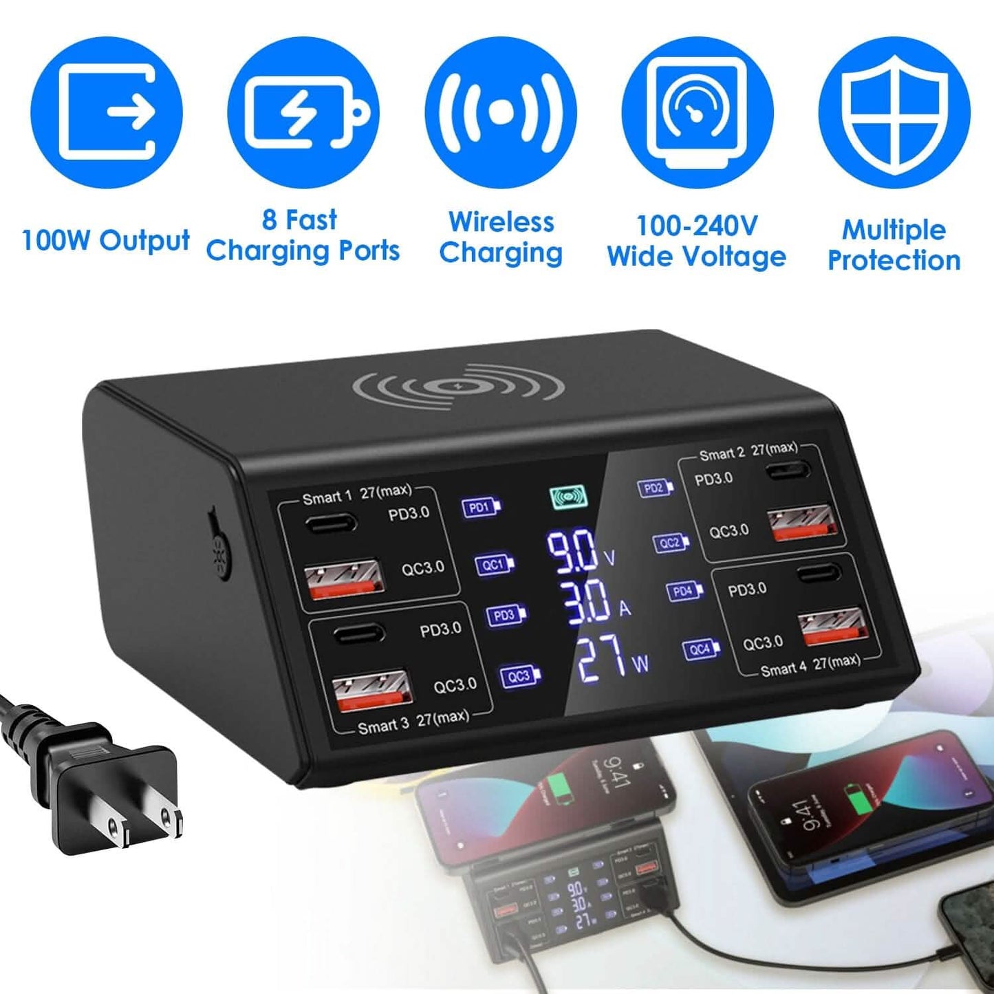 100W USB Charging Station 8-Port Charging Hub Mobile Accessories - Tophatter Daily Deals