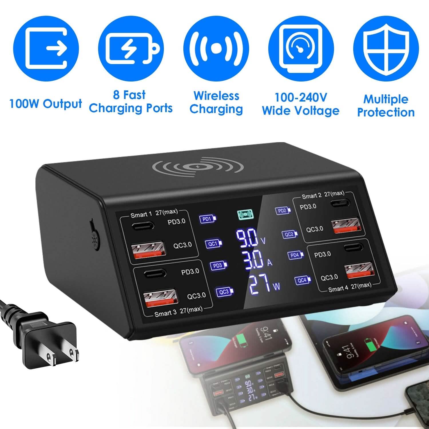 100W USB Charging Station 8-Port Charging Hub Mobile Accessories - Tophatter Daily Deals