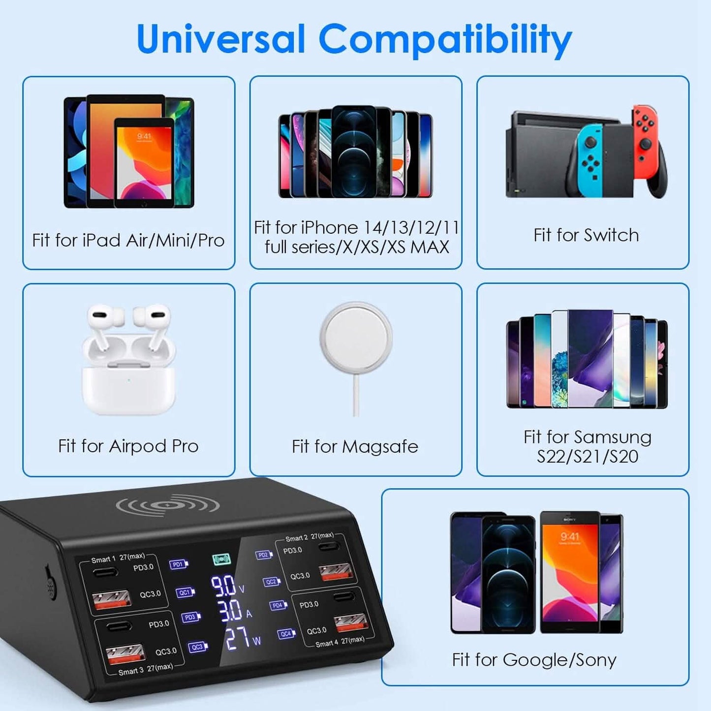 100W USB Charging Station 8-Port Charging Hub Mobile Accessories - Tophatter Daily Deals