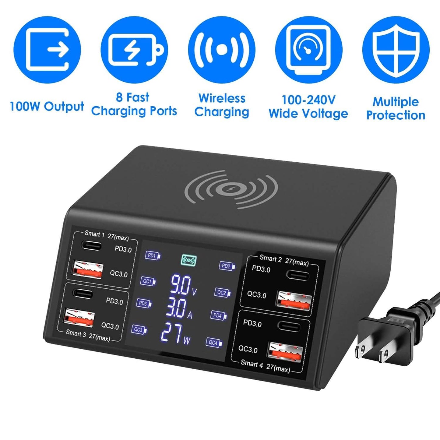 100W USB Charging Station 8-Port Charging Hub Mobile Accessories - Tophatter Daily Deals