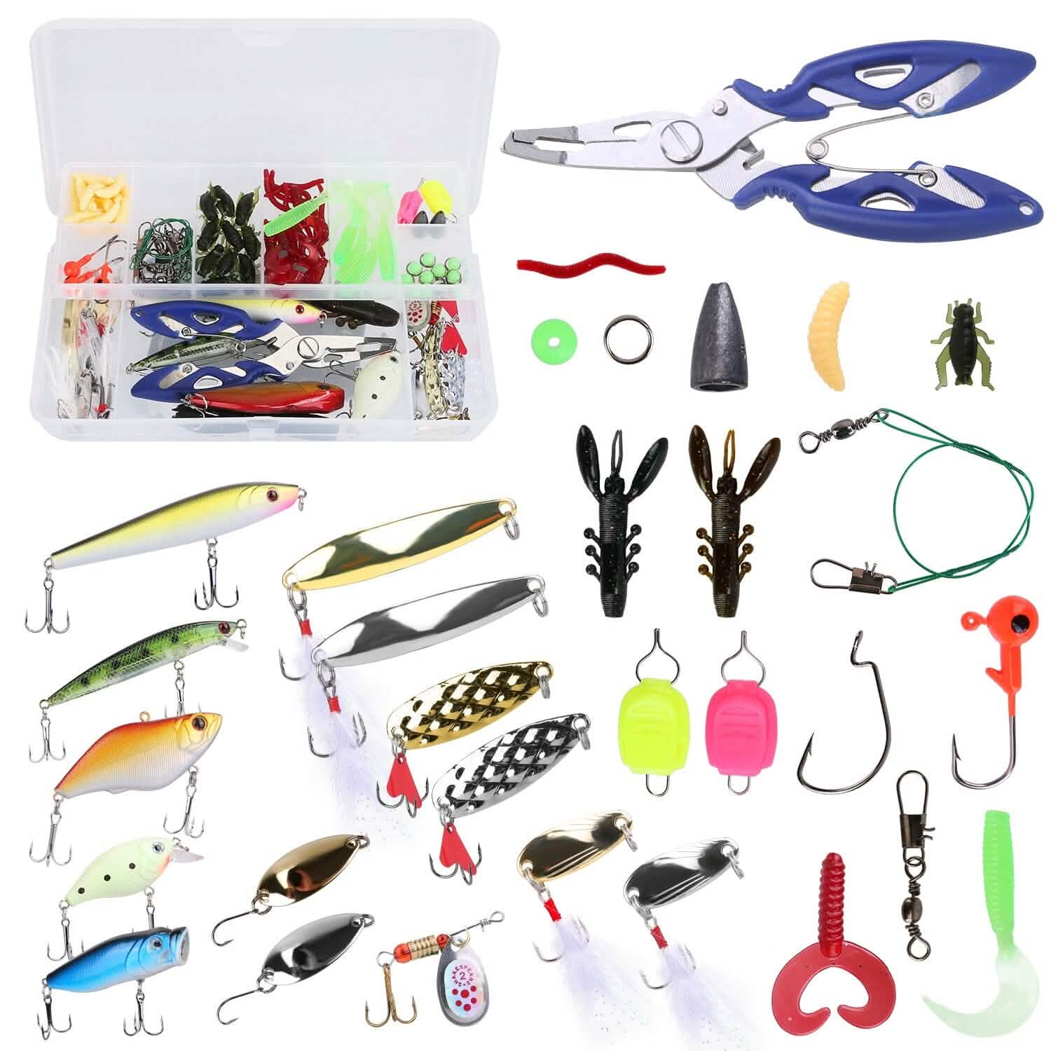 101-Pieces: Fishing Lure Kit Soft Plastic Fishing Baits Set with Soft Worms Crankbaits Box Outdoor Recreation - Tophatter Daily Deals