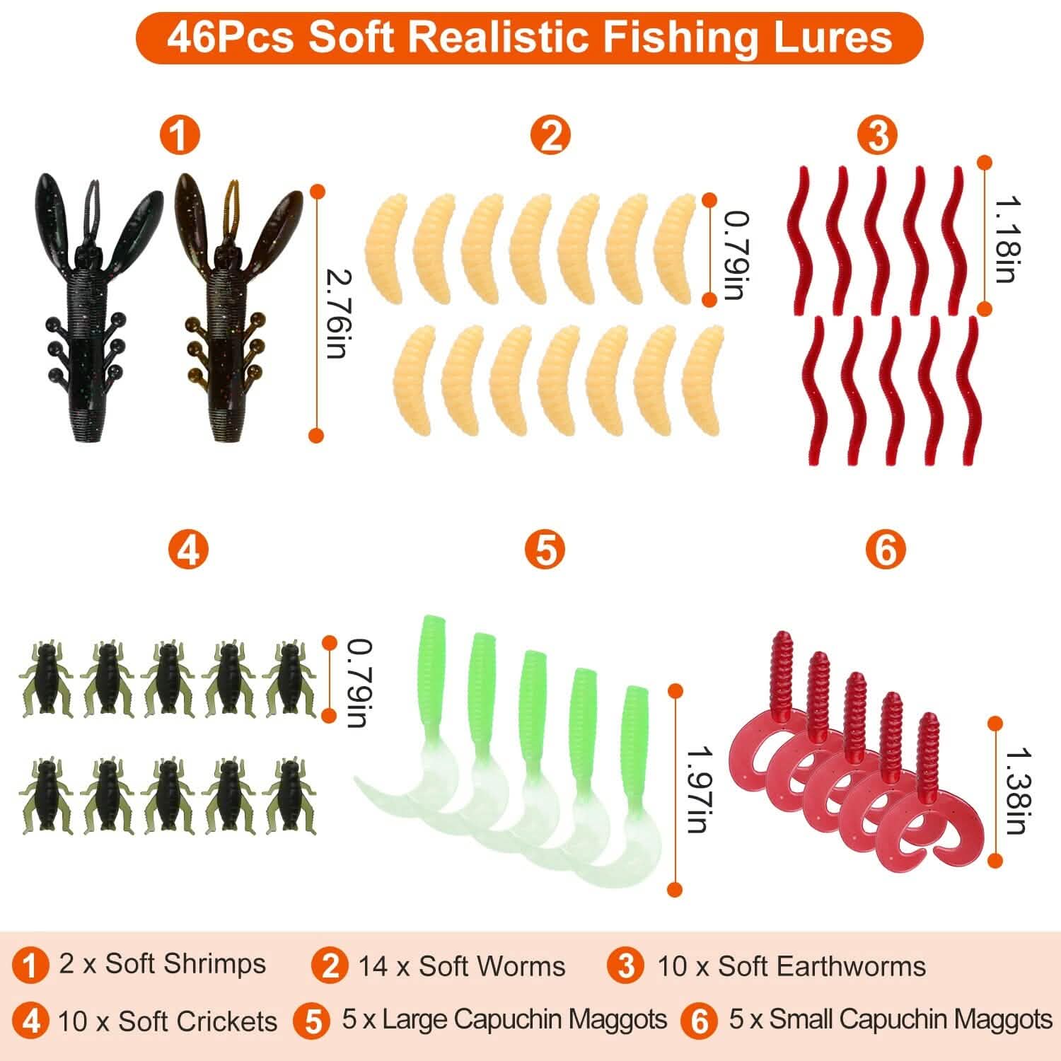 101-Pieces: Fishing Lure Kit Soft Plastic Fishing Baits Set with Soft Worms Crankbaits Box Outdoor Recreation - Tophatter Daily Deals