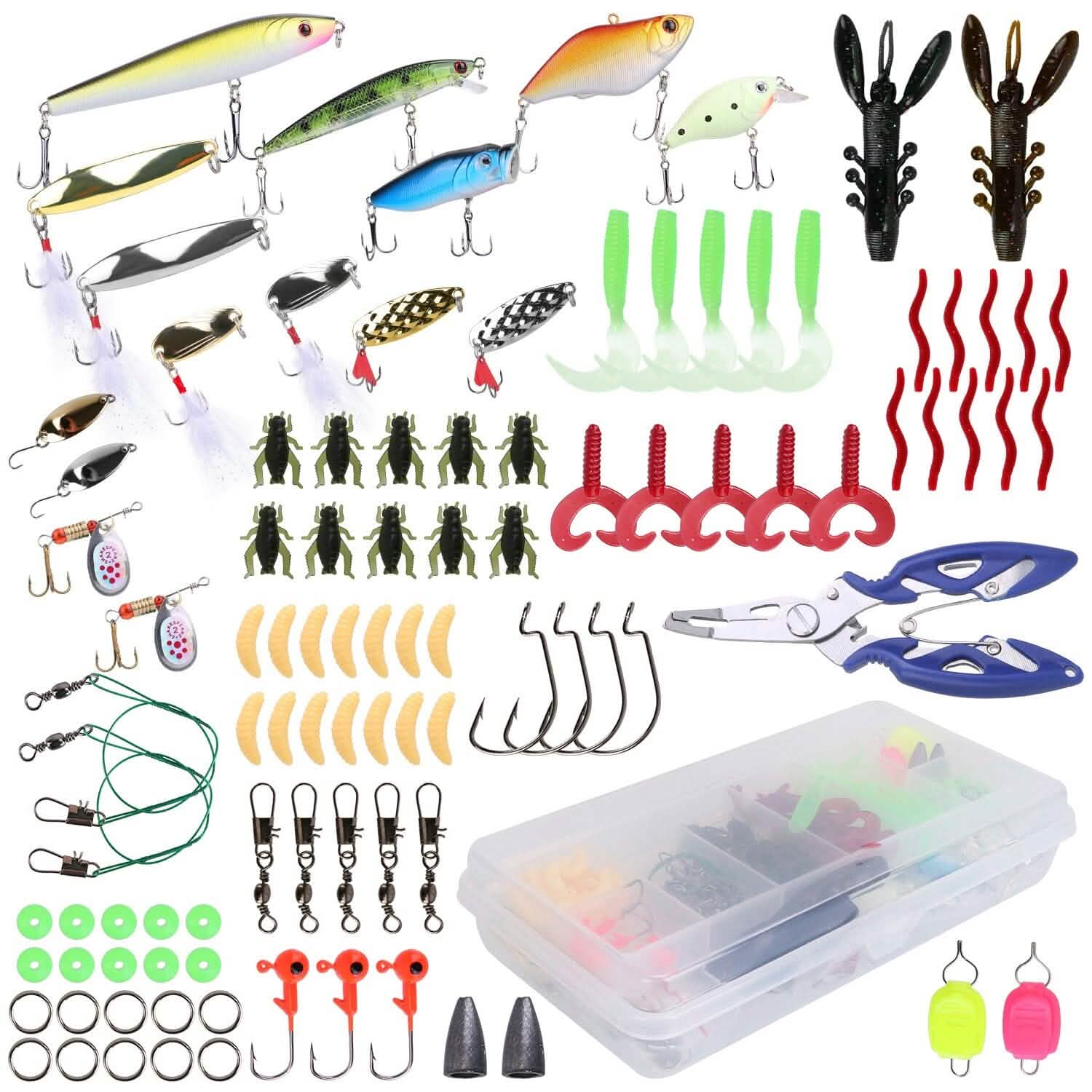 101-Pieces: Fishing Lure Kit Soft Plastic Fishing Baits Set with Soft Worms Crankbaits Box Outdoor Recreation - Tophatter Daily Deals