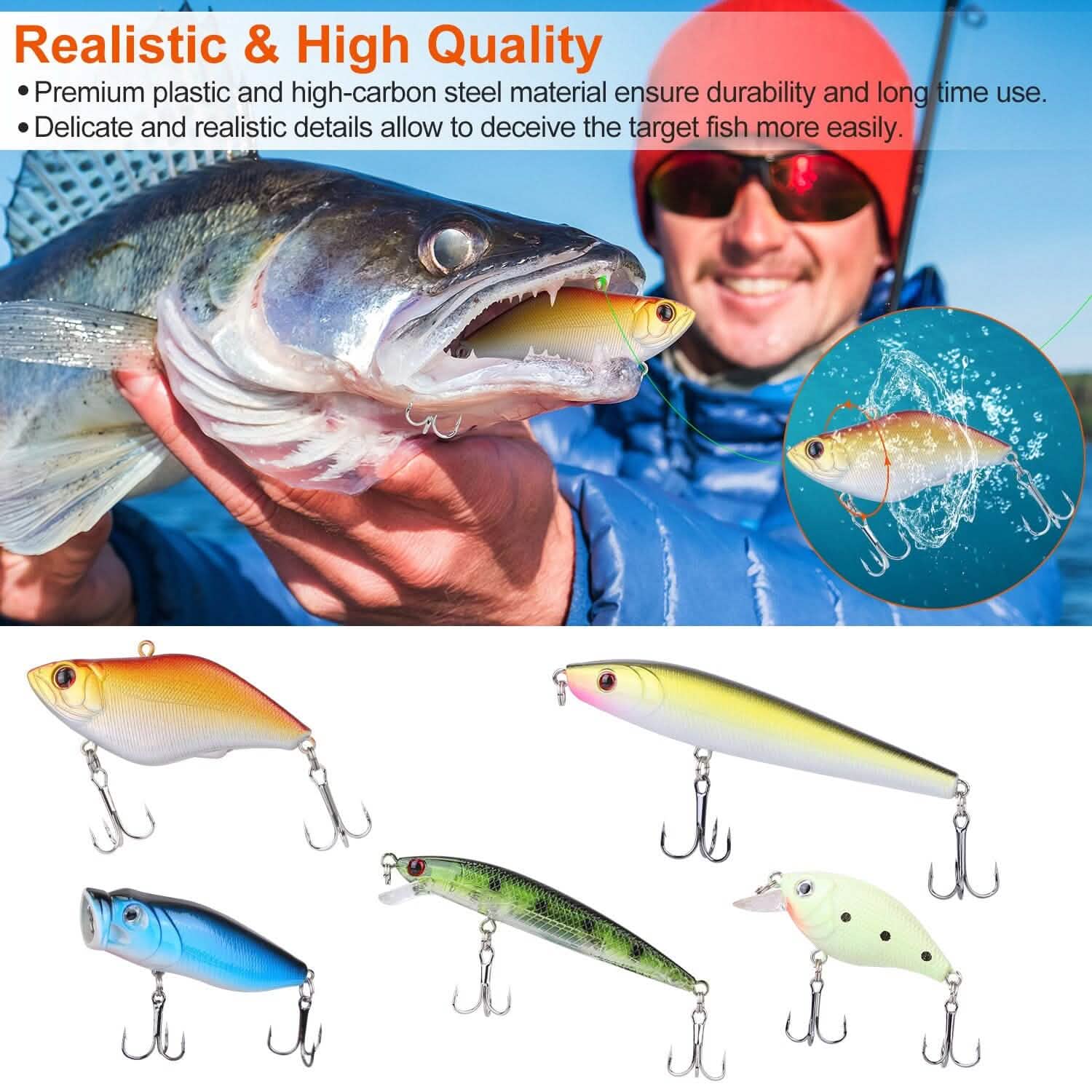101-Pieces: Fishing Lure Kit Soft Plastic Fishing Baits Set with Soft Worms Crankbaits Box Outdoor Recreation - Tophatter Daily Deals