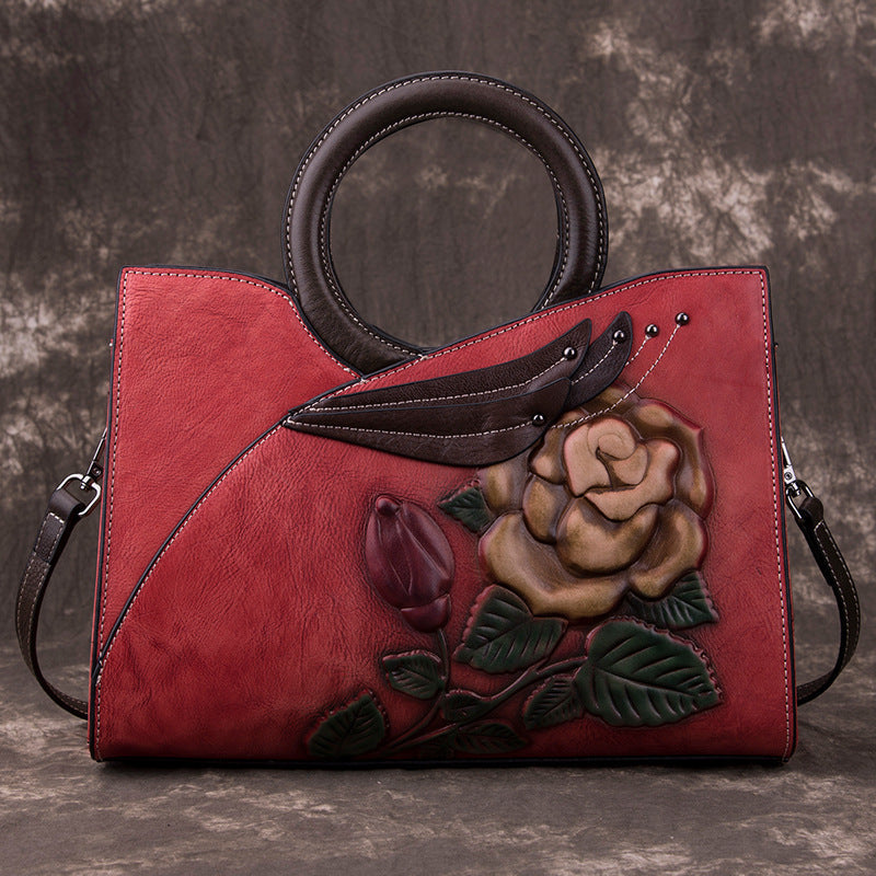 Beautiful Red embroidered Handmade leather handbag Red 0 - Tophatter Daily Deals