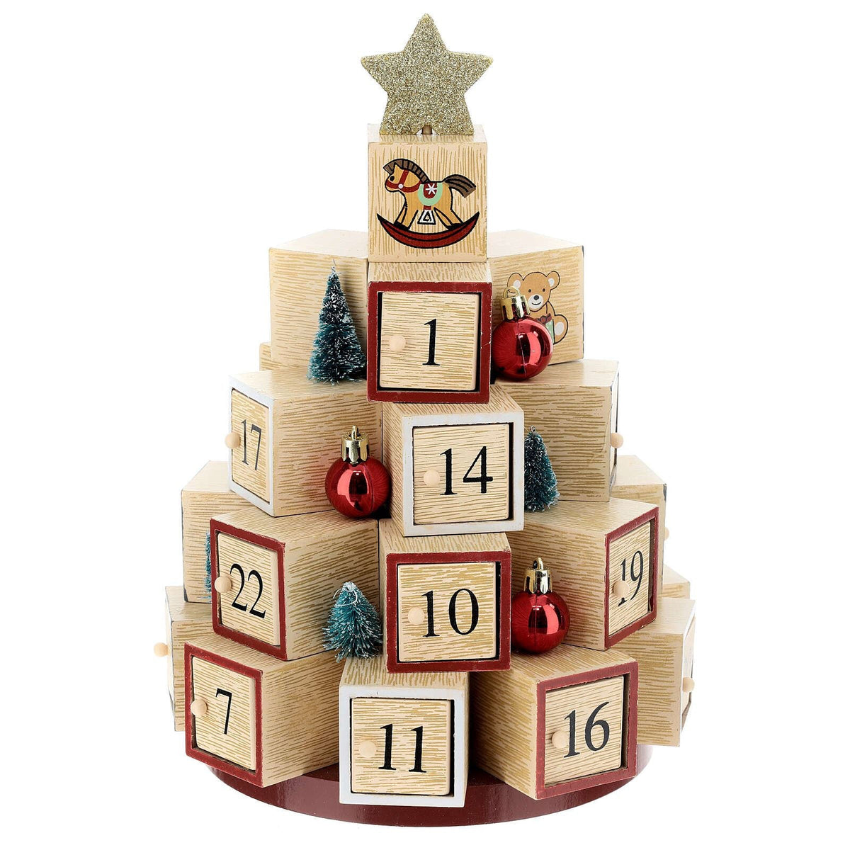 Christmas Tree Advent Calendar | Wooden Toy Block Tree with Glittery Star - 30cm Advent Calendar - Tophatter Daily Deals