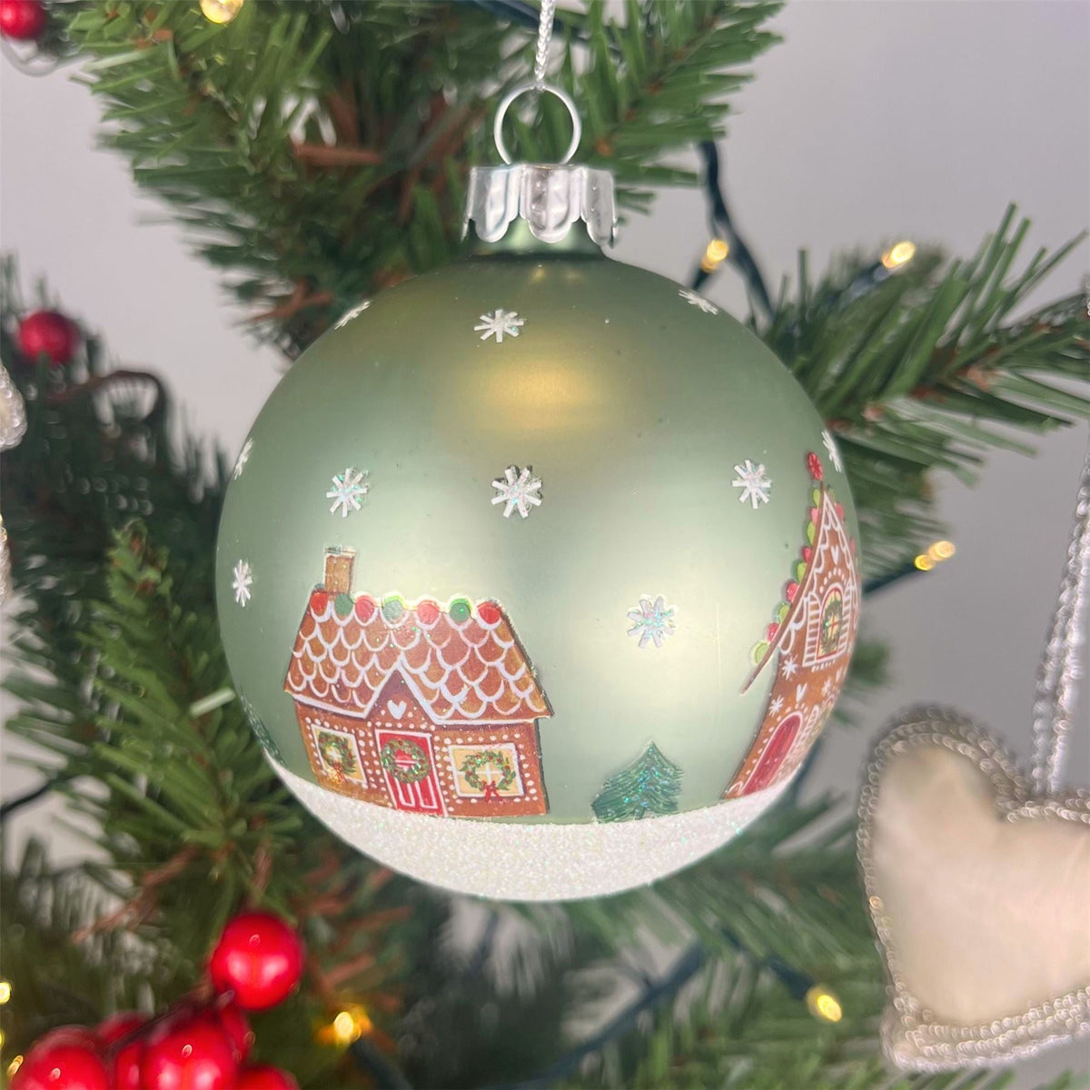 Gingerbread Christmas Bauble | Pale Green Christmas Tree Hanging Ornament - 8cm Baubles - Tophatter Daily Deals