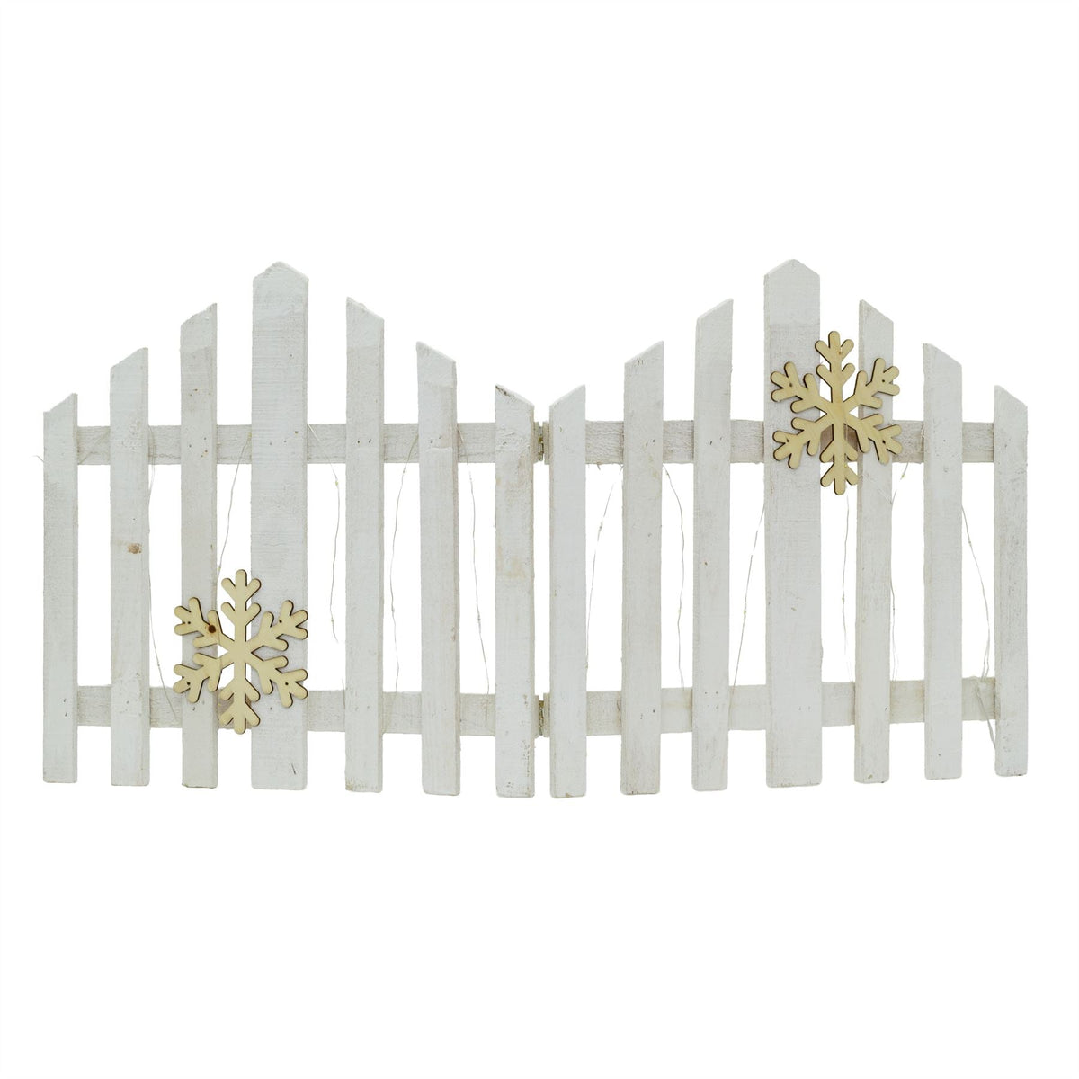 Snowflake LED Light Up Christmas Tree Fence | White Wooden Picket Fence Skirt | Festive Xmas Tree Decoration - 76 x 38cm Tree Skirt - Tophatter Daily Deals