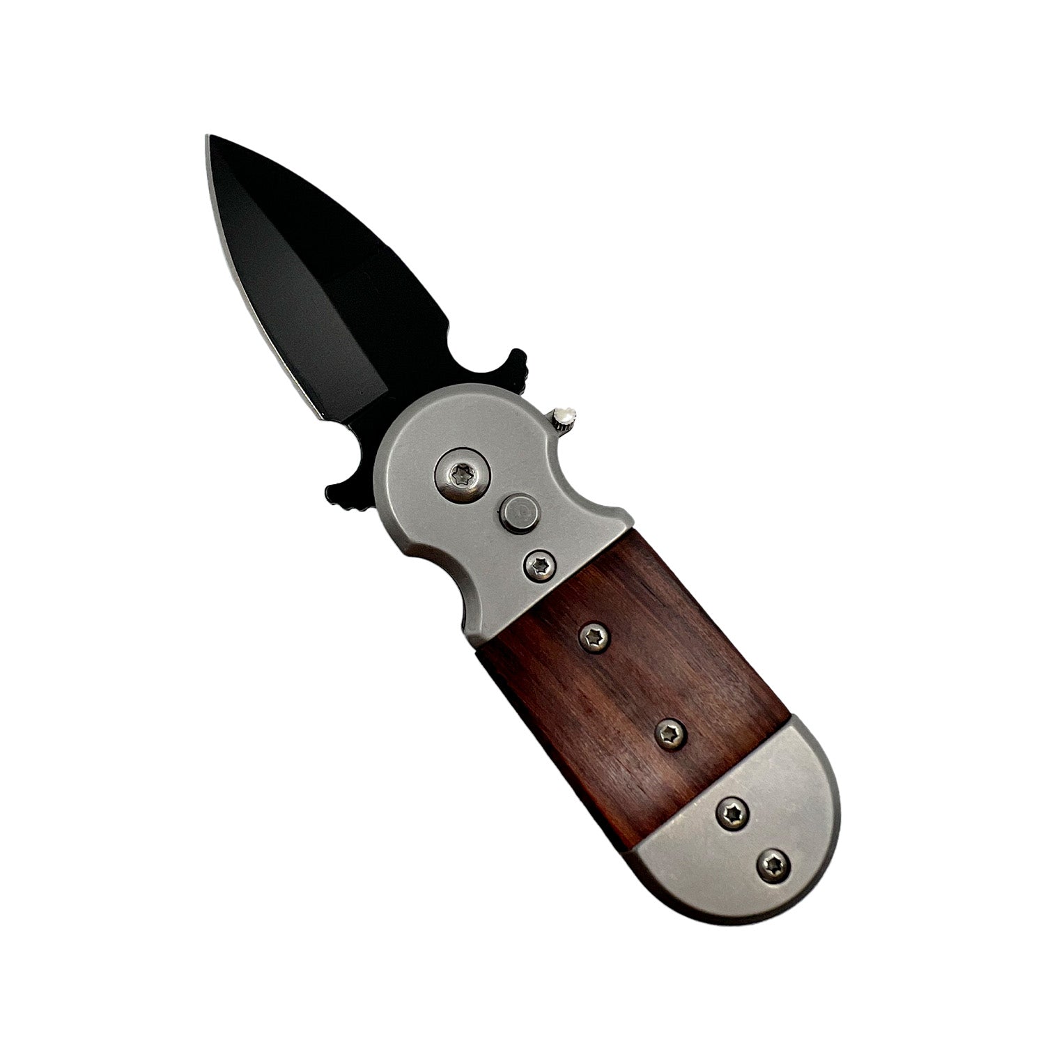 4.75” Automatic Knife With Safety Lock Wood - Tophatter Daily Deals
