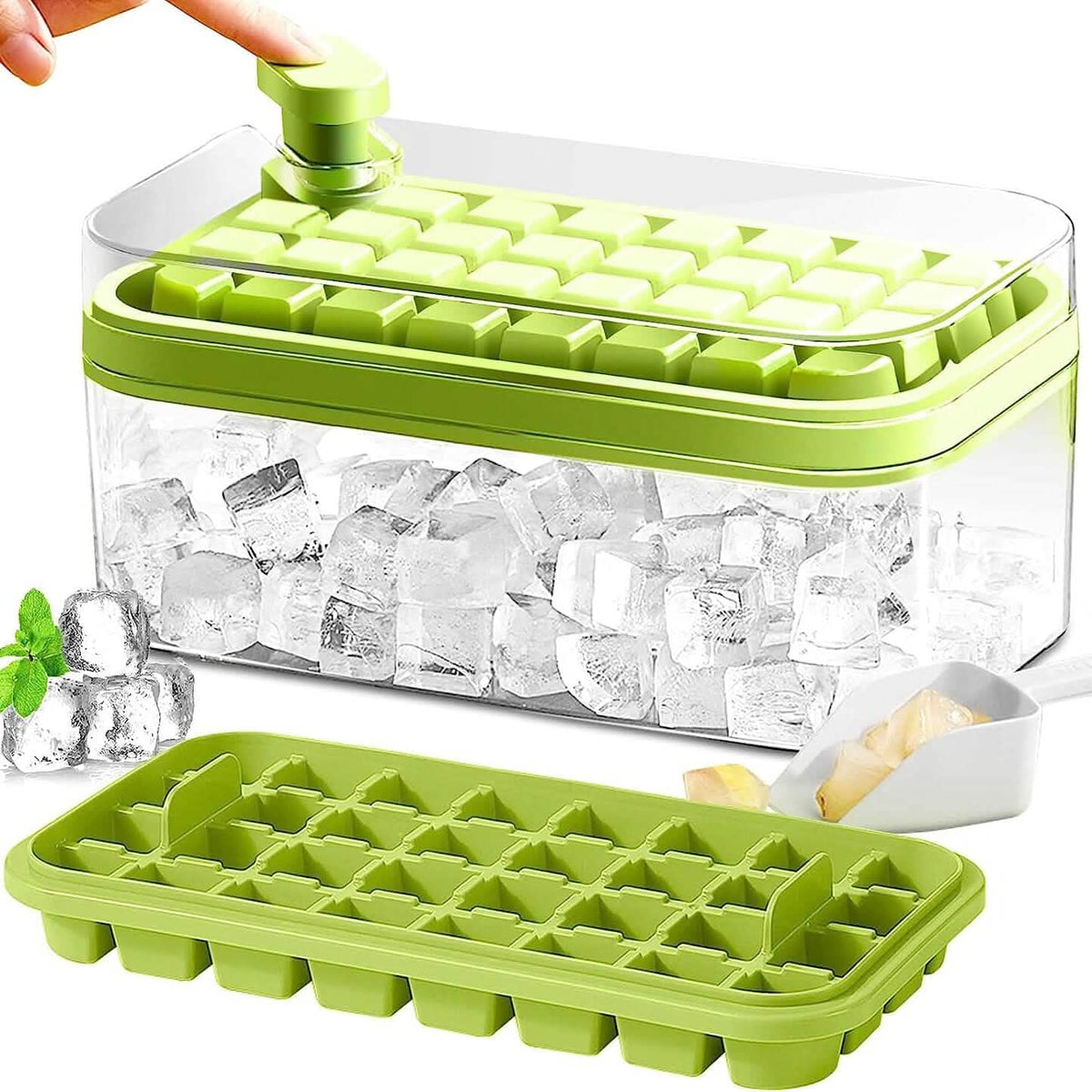 101oz. Ice Cube Tray Set - 64 Pcs Silicone Ice Cube Tray With Lid & Bin Green Kitchen Tools & Gadgets - Tophatter Daily Deals