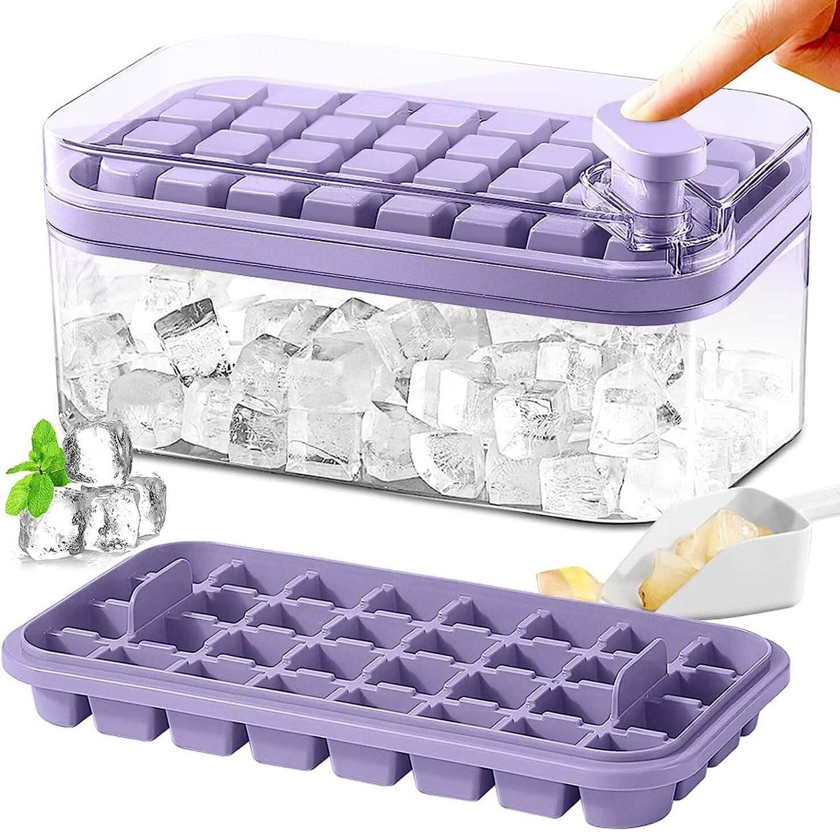 101oz. Ice Cube Tray Set - 64 Pcs Silicone Ice Cube Tray With Lid & Bin Purple Kitchen Tools & Gadgets - Tophatter Daily Deals