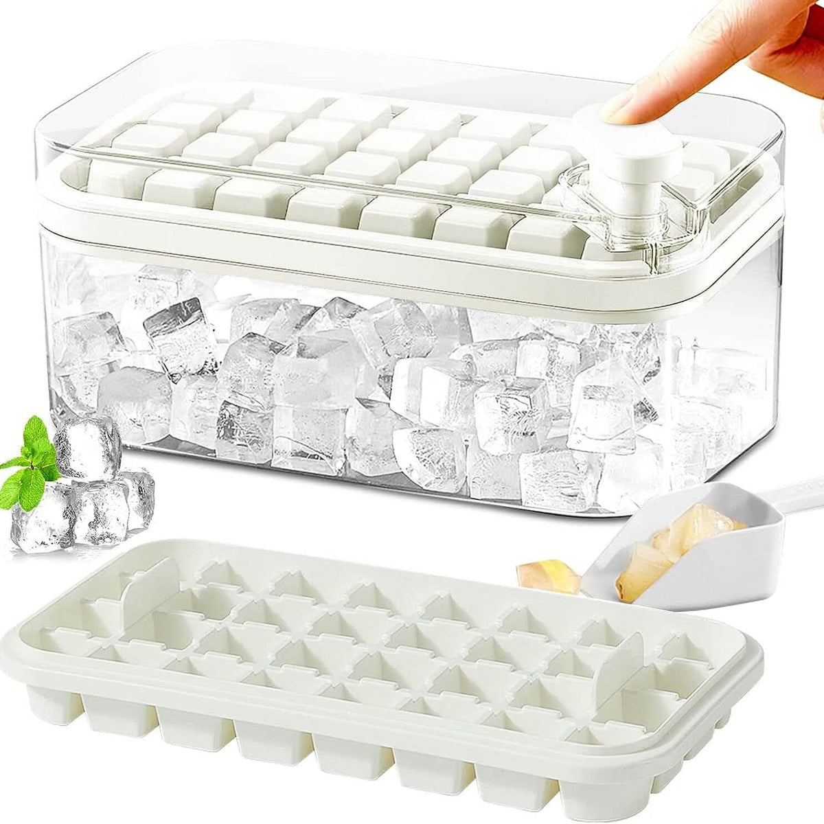 101oz. Ice Cube Tray Set - 64 Pcs Silicone Ice Cube Tray With Lid & Bin White Kitchen Tools & Gadgets - Tophatter Daily Deals