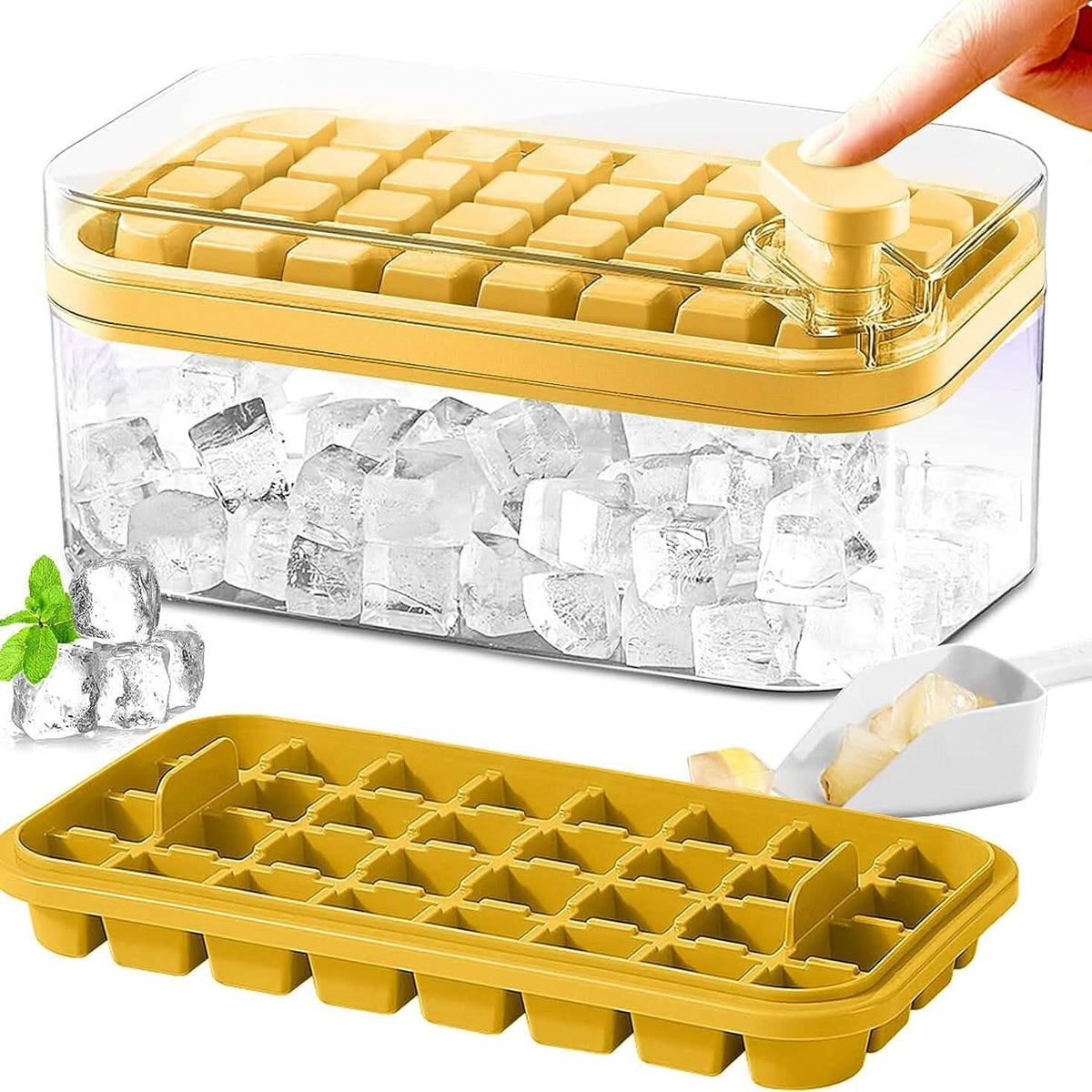 101oz. Ice Cube Tray Set - 64 Pcs Silicone Ice Cube Tray With Lid & Bin Yellow Kitchen Tools & Gadgets - Tophatter Daily Deals