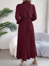 Pleated Half Button Long Sleeve Midi Dress Casual Dresses - Tophatter Daily Deals