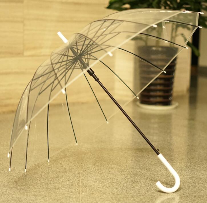 Big Long Handle 16 Rib Transparent Umbrella 0 - Tophatter Daily Deals