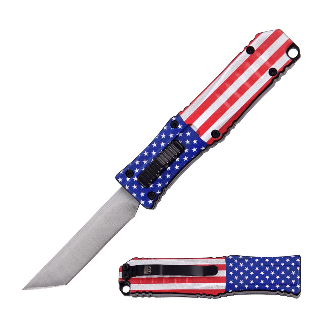 5.25" Automatic Out The Front Micro OTF Tanto Blade American Flag Knife Collectible Weapons - Tophatter Daily Deals