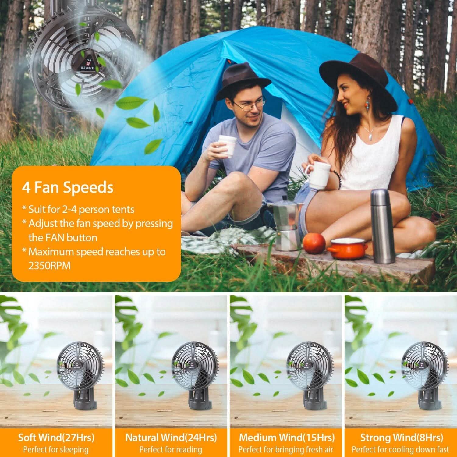 10400 mAh Portable Camping Fan Outdoor Recreation - Tophatter Daily Deals