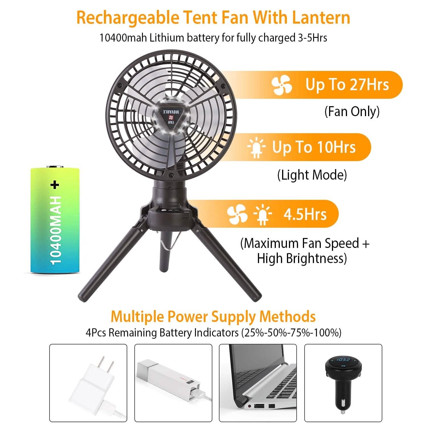 10400 mAh Portable Camping Fan Outdoor Recreation - Tophatter Daily Deals