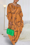 Printed Single Shoulder Lantern Sleeve Maxi Dress Pumpkin Casual Dresses - Tophatter Daily Deals