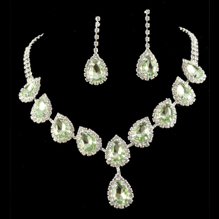 Bridal Jewelry Set Color Rhinestone Necklace Green 0 - Tophatter Daily Deals