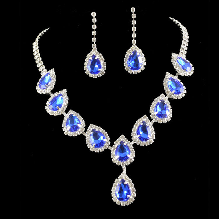 Bridal Jewelry Set Color Rhinestone Necklace Bule 0 - Tophatter Daily Deals