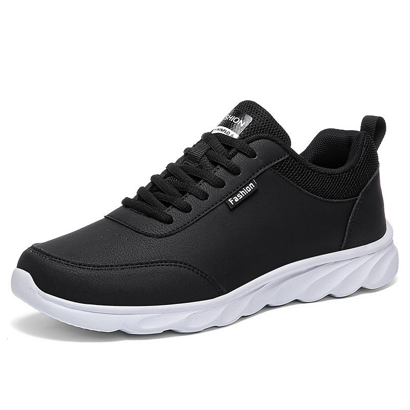 Autumn and Winter Large Leather Sports Shoes Black 0 - Tophatter Daily Deals
