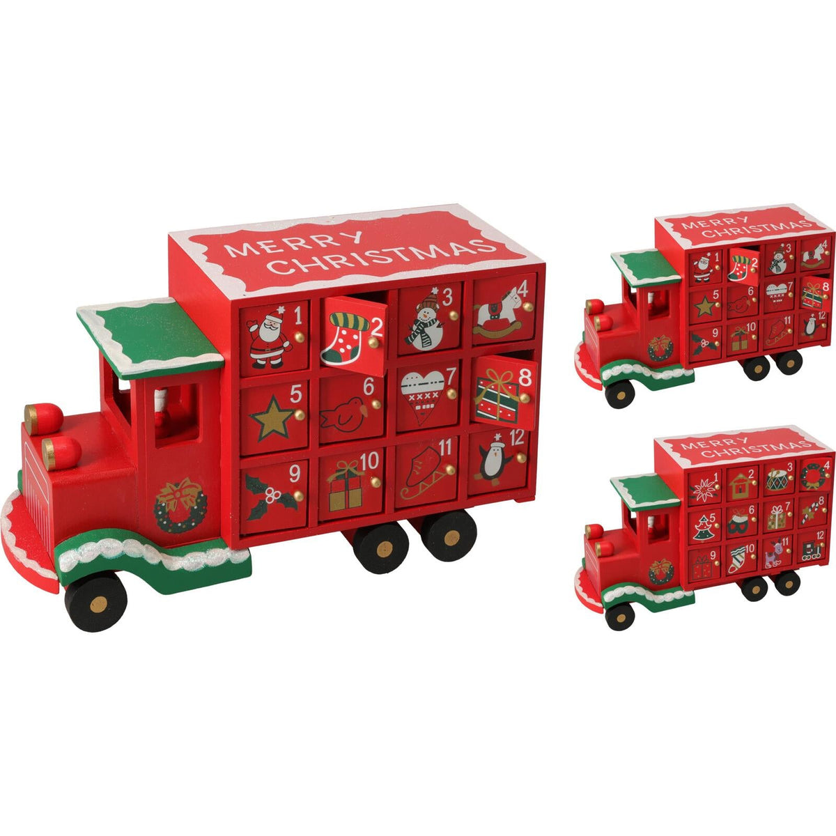Wooden Christmas Truck Advent Calendar | Festive Red Truck with 24 Drawers 29cm Advent Calendar - Tophatter Daily Deals