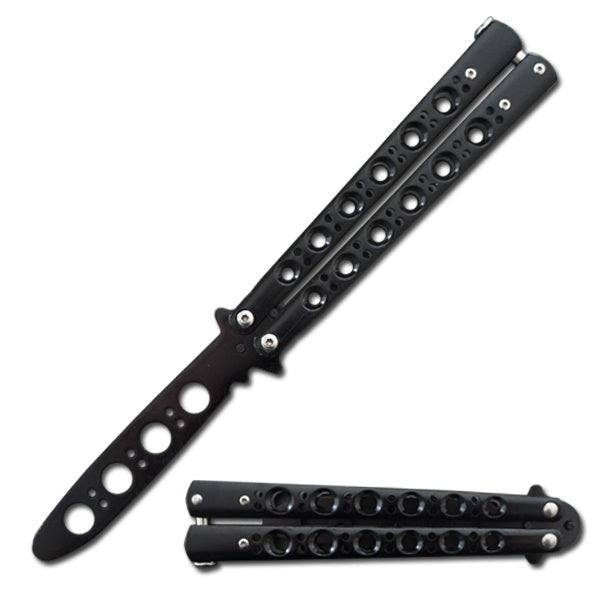 Black Skeleton Stainless Steel Butterfly Trainer Knife - TOPHATTER'S ARMORY DEALS Collectible Weapons - Tophatter Daily Deals