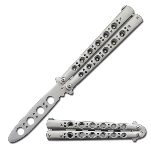 Silver Skeleton Stainless Steel Butterfly Trainer Knife - Tophatter's Guns'N'Weapons Store - FREE SHIPPING Collectible Weapons - Tophatter Daily Deals