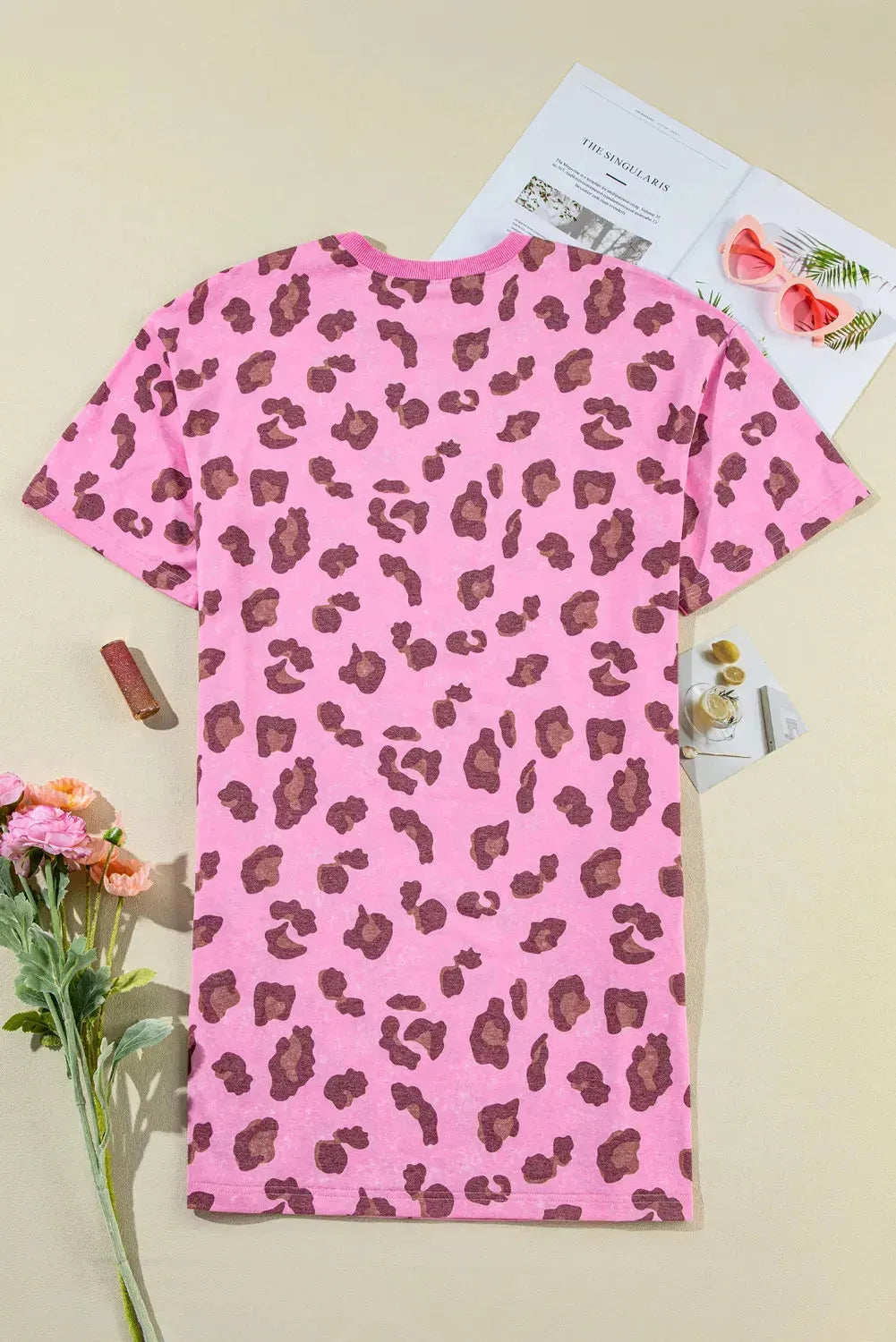 Leopard Round Neck Mini Tee Dress Casual Dresses - Tophatter Daily Deals