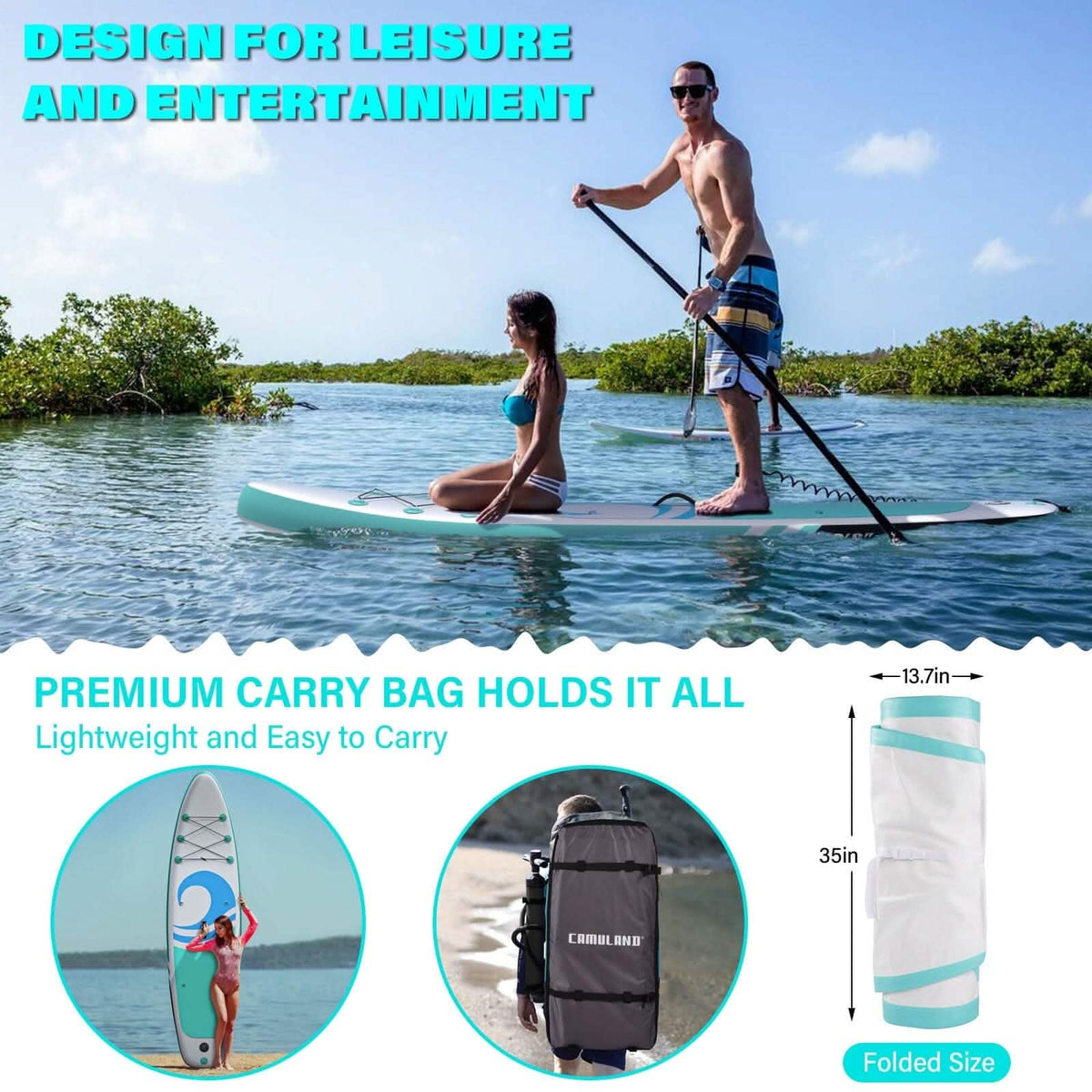 10’6” x 32”x 6” Paddle Boards for Adults with Premium SUP Accessories and Backpack Outdoor Recreation - Tophatter Daily Deals