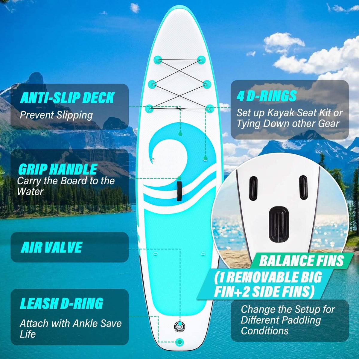 10’6” x 32”x 6” Paddle Boards for Adults with Premium SUP Accessories and Backpack Outdoor Recreation - Tophatter Daily Deals
