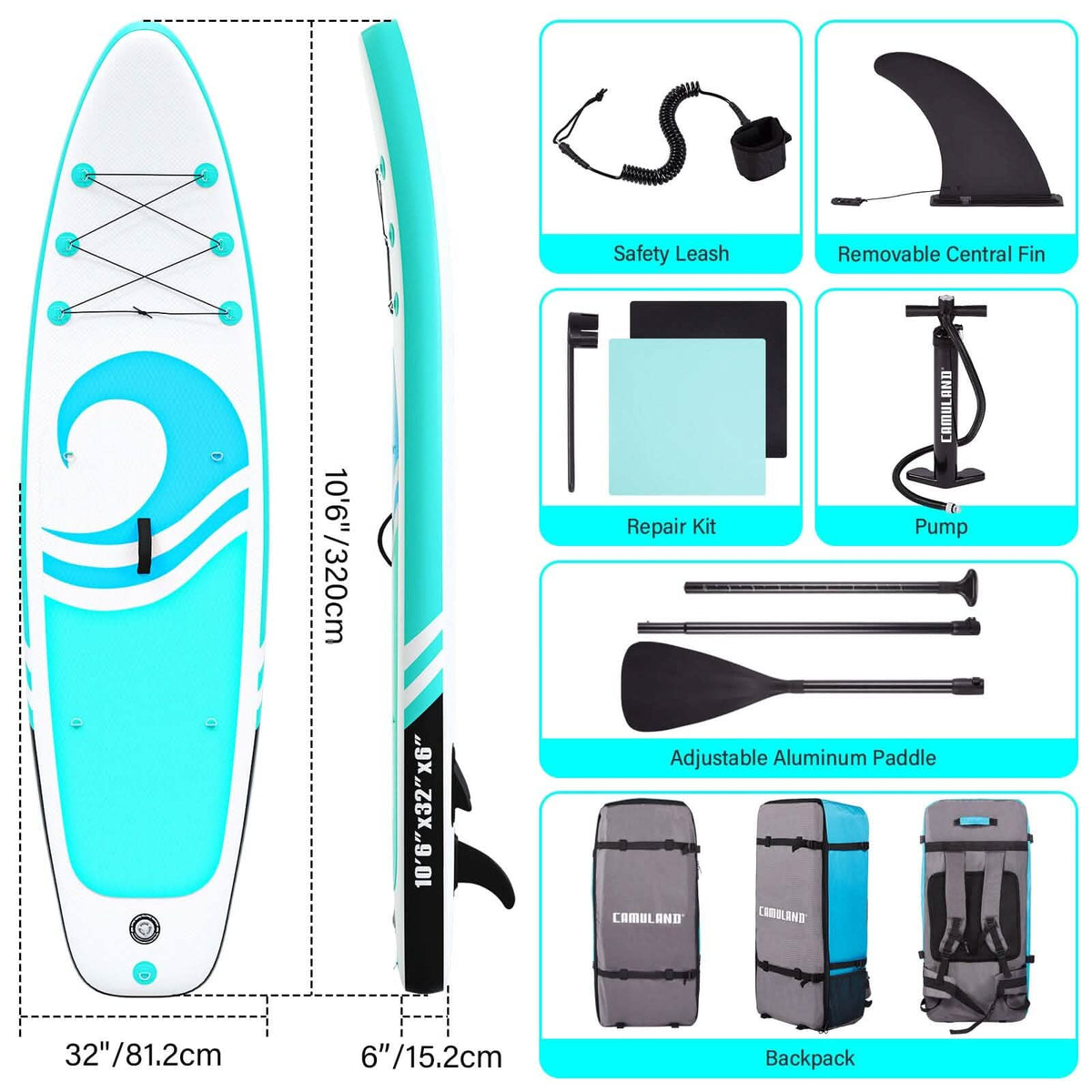 10’6” x 32”x 6” Paddle Boards for Adults with Premium SUP Accessories and Backpack Outdoor Recreation - Tophatter Daily Deals