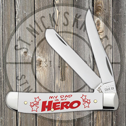Case Mini Trapper - Smooth White Synthetic Handle - "My Dad is My Hero" - 10604 Traditional Knives - Tophatter Daily Deals