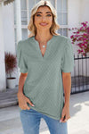 Eyelet Notched Puff Sleeve T-Shirt Gum Leaf Women's T-Shirts - Tophatter Daily Deals