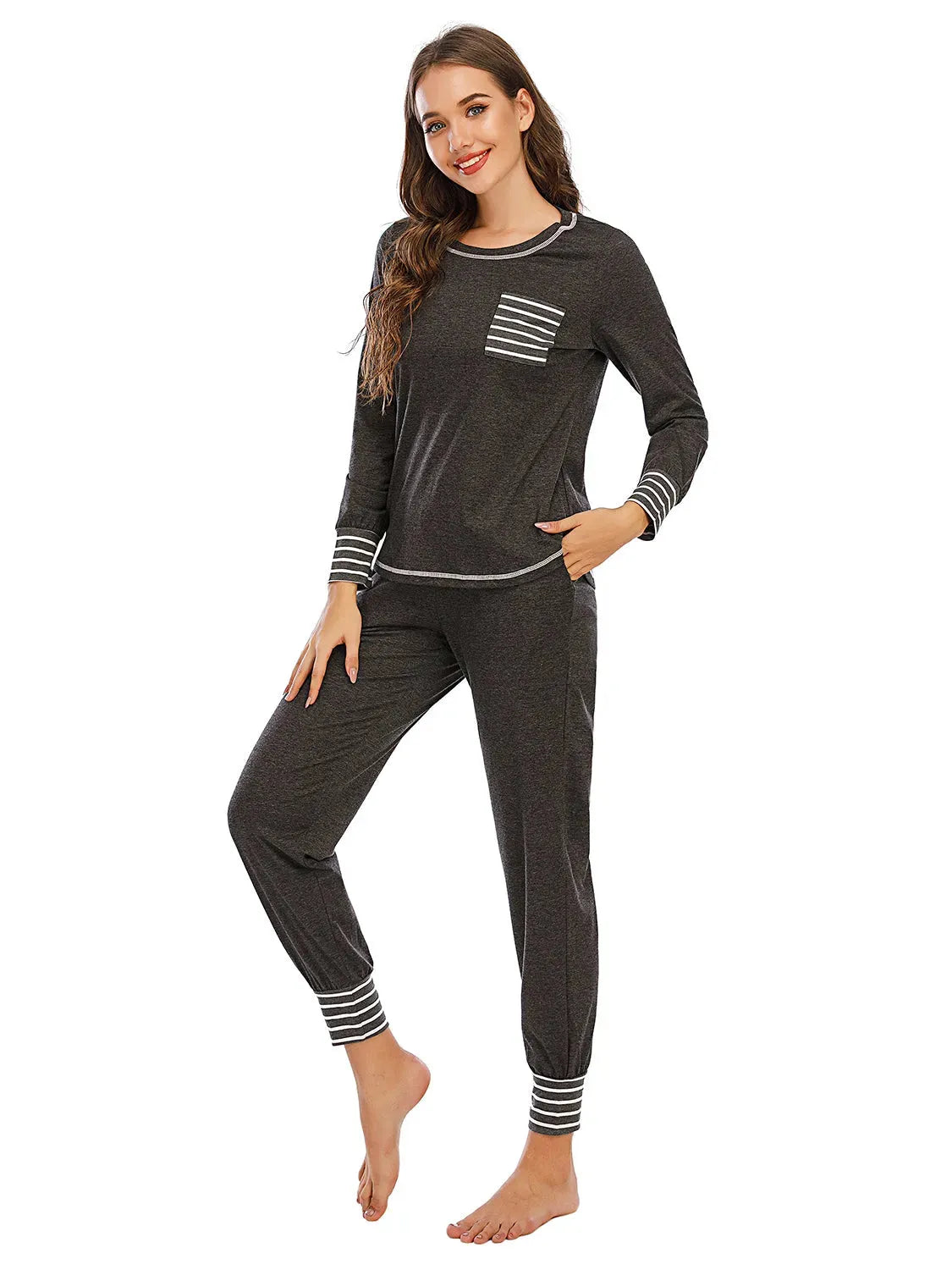 Round Neck Top and Pants Lounge Set Loungewear Sets - Tophatter Daily Deals