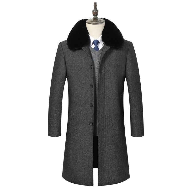 Warm Men’s Mid-Length Wool Jacket - Cozy Lapel, Winter Dark Grey 3D Changing Face Moving Picture Frame - Tophatter Daily Deals