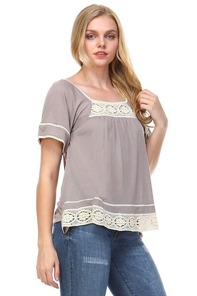 Women's Square Neck Short Sleeve Crochet Top Tops - Tophatter Daily Deals