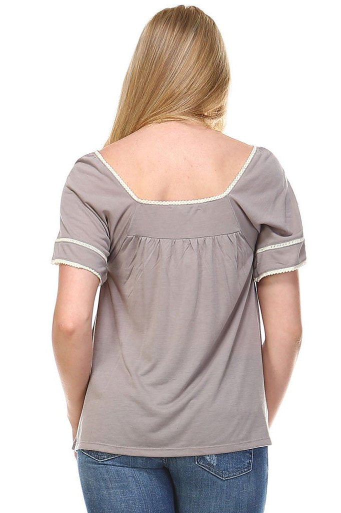 Women's Square Neck Short Sleeve Crochet Top Tops - Tophatter Daily Deals