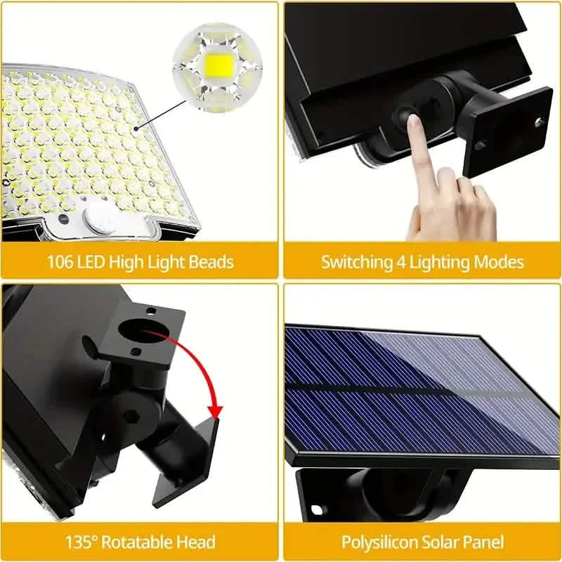 106LED Super Bright Motion Sensor Solar Power LED Garden Wall Light Solar Outdoor Lights - Tophatter Daily Deals