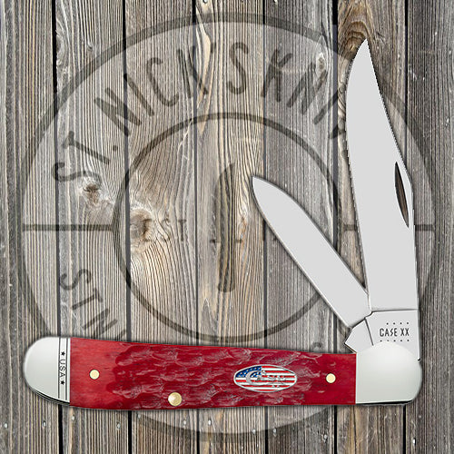 Case Copperhead - Dark Red Bone - Peach Seed Jig - Stars and Stripes - 10730 Traditional Knives - Tophatter Daily Deals