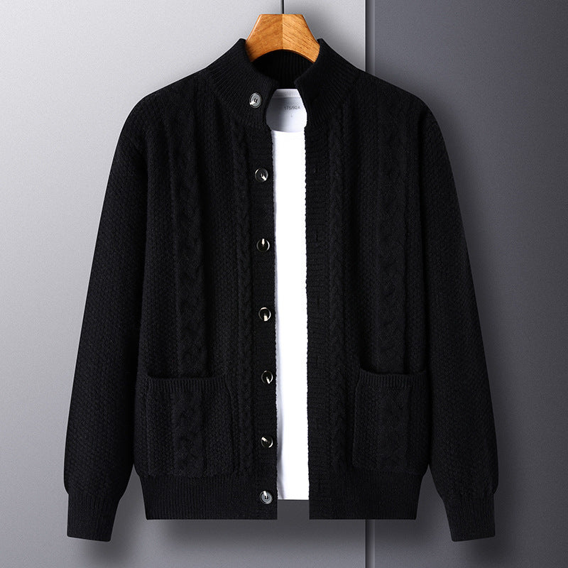 Warm Cozy Men's Cardigan - Single-Breasted Jacquard Knit M8513 Black 3D Changing Face Moving Picture Frame - Tophatter Daily Deals