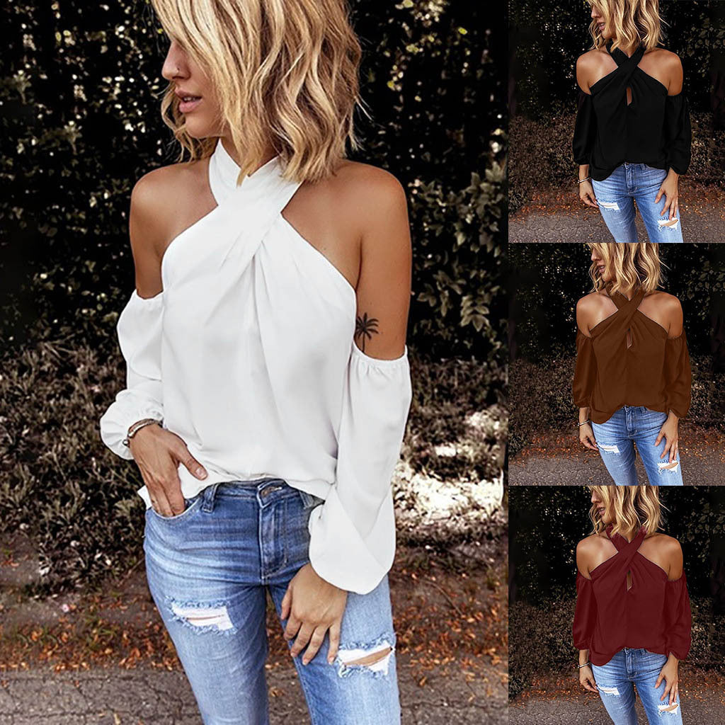 Back zipper halter solid color stitching top 0 - Tophatter Daily Deals