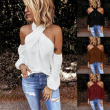 Back zipper halter solid color stitching top 0 - Tophatter Daily Deals