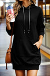 Drawstring Hooded Long Sleeve Mini Dress Black Casual Dresses - Tophatter Daily Deals