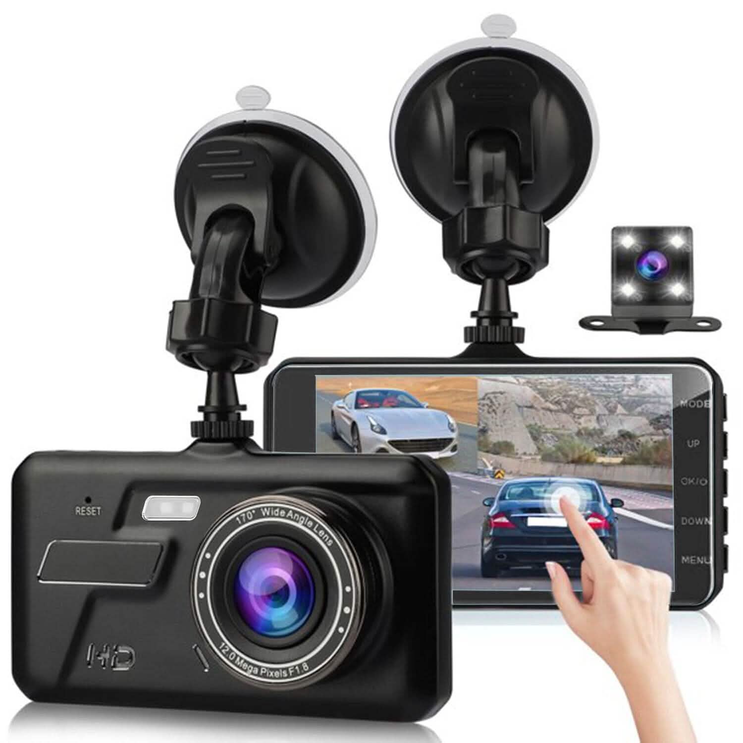 1080P 4-Inch Touch Screen Dual Dash Cam Automotive - Tophatter Daily Deals