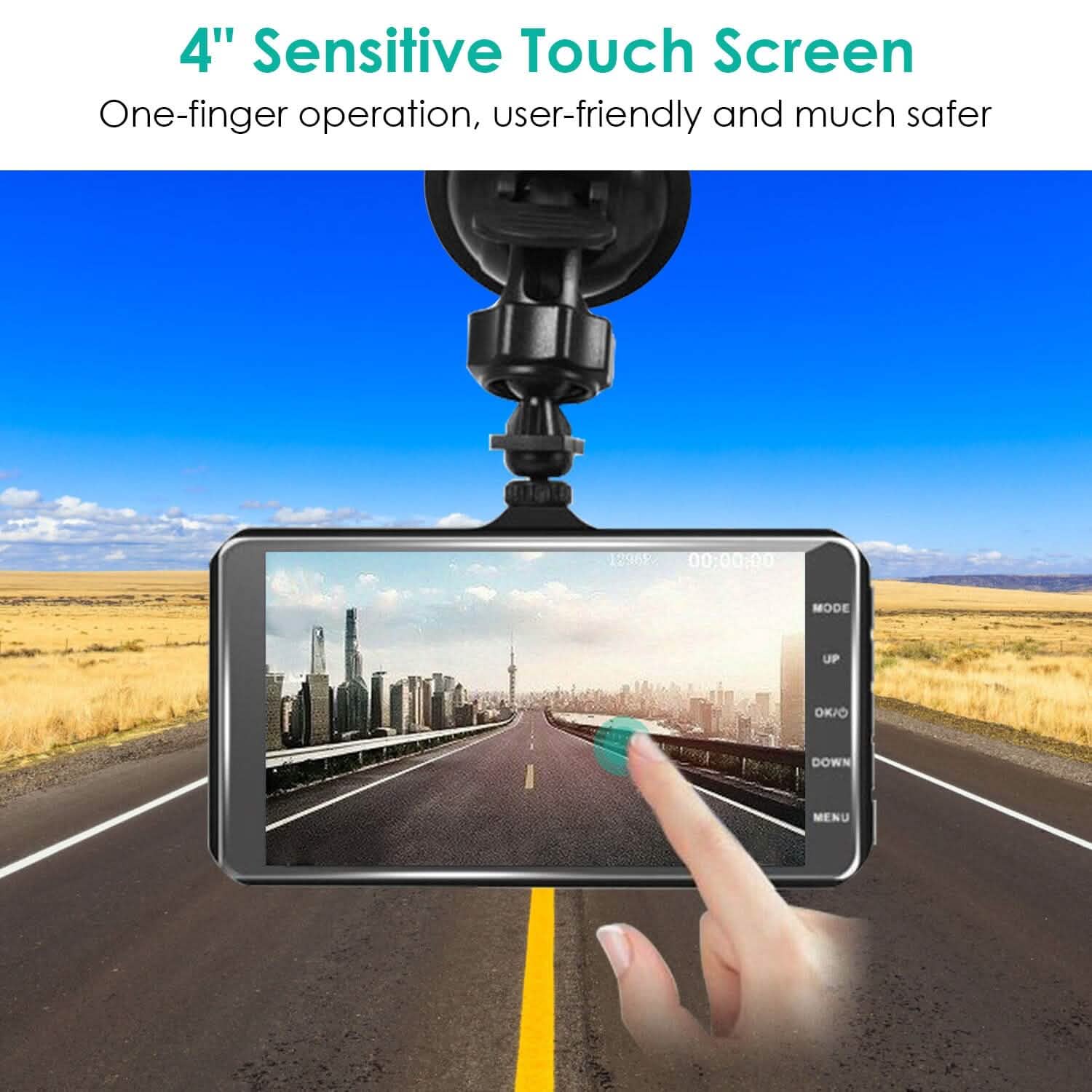 1080P 4-Inch Touch Screen Dual Dash Cam Automotive - Tophatter Daily Deals
