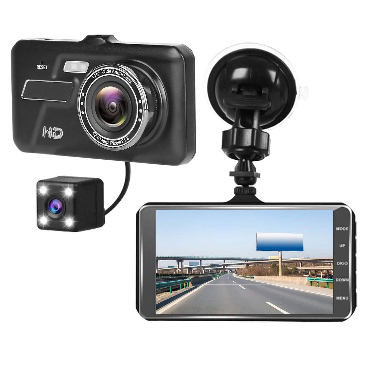 1080P 4-Inch Touch Screen Dual Dash Cam Automotive - Tophatter Daily Deals